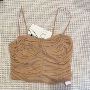 Zara NWT Tan Ruched Top